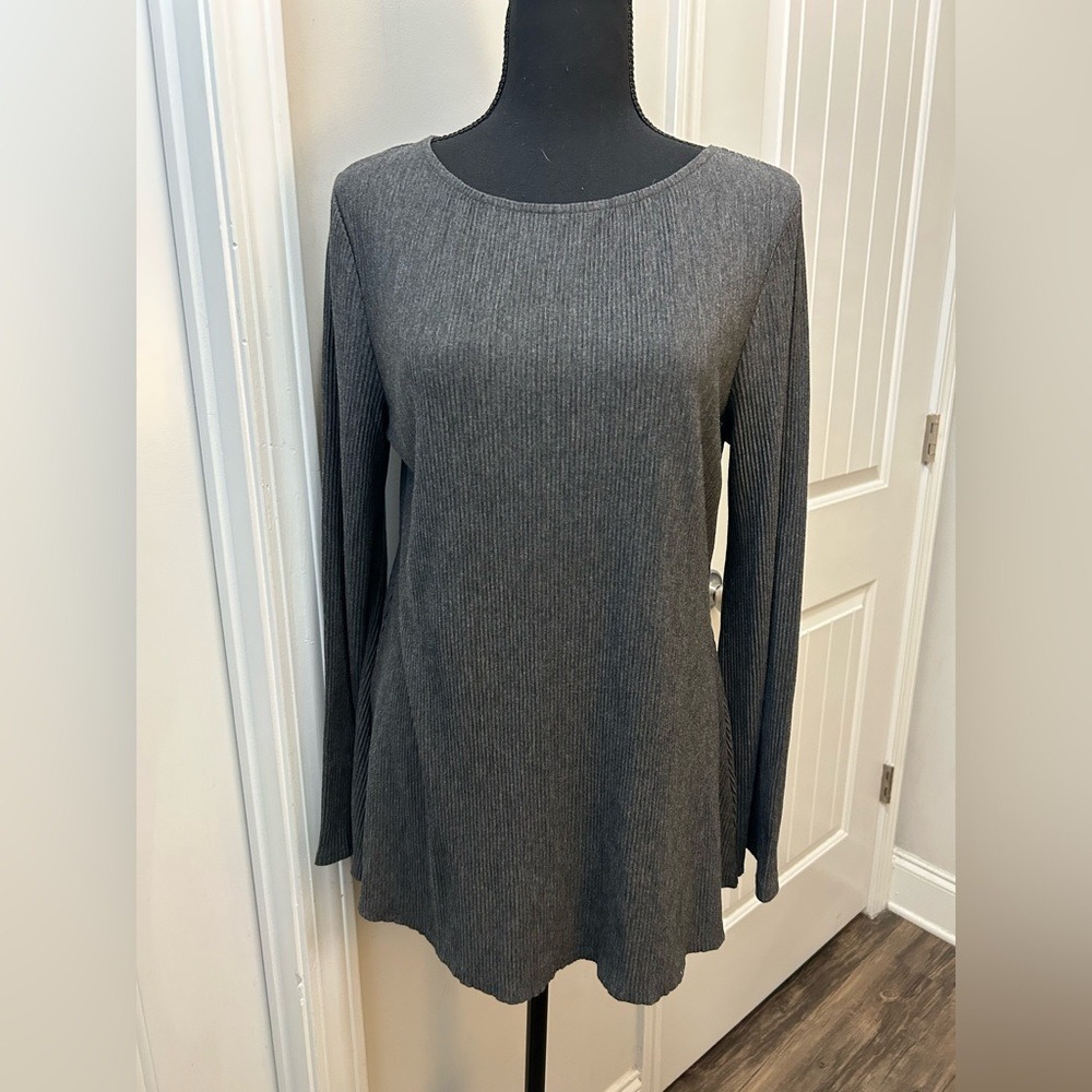 Cable & Gauge Charcoal Gray Ribbed Knit Long Sleeve A-Line Tunic Top Large‎